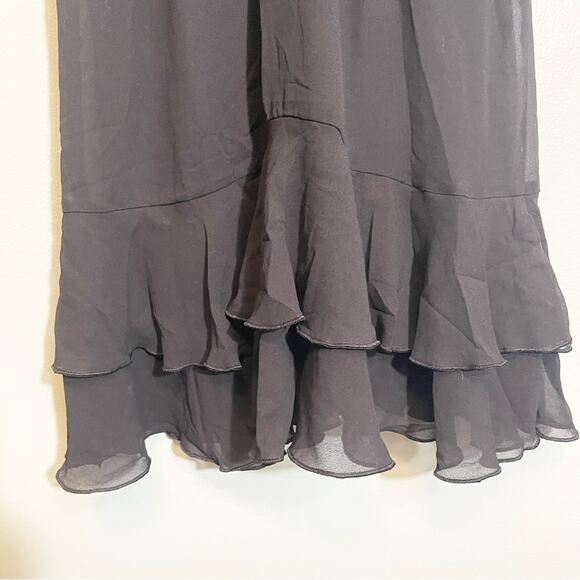 H&M Womens V-Neck Sleeveless Layered Hem Ruffle Trim Dress Black Size 8 - Picture 4 of 14